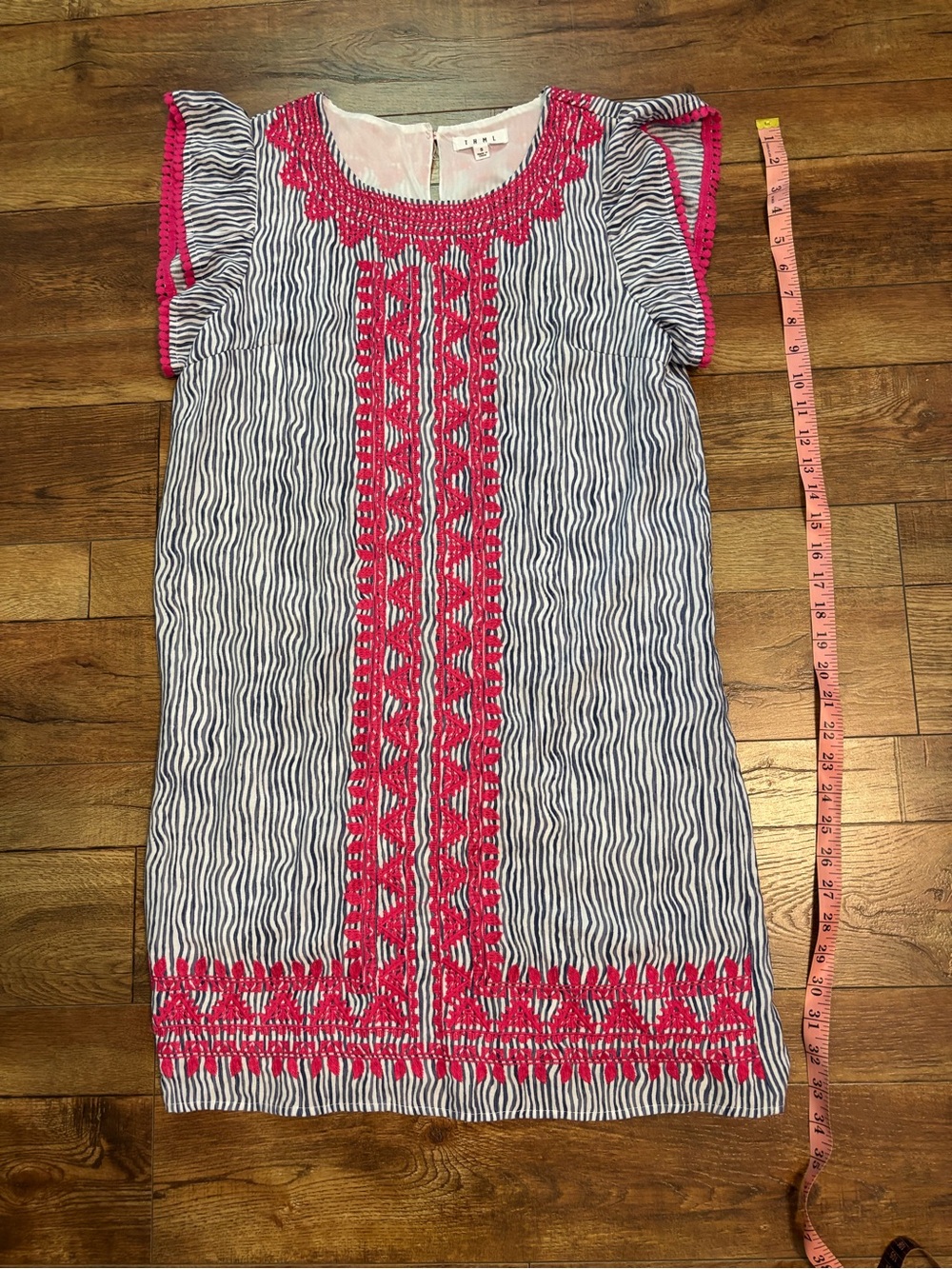 THML Navy Stripe Dress with Hot Pink Embroidery size small